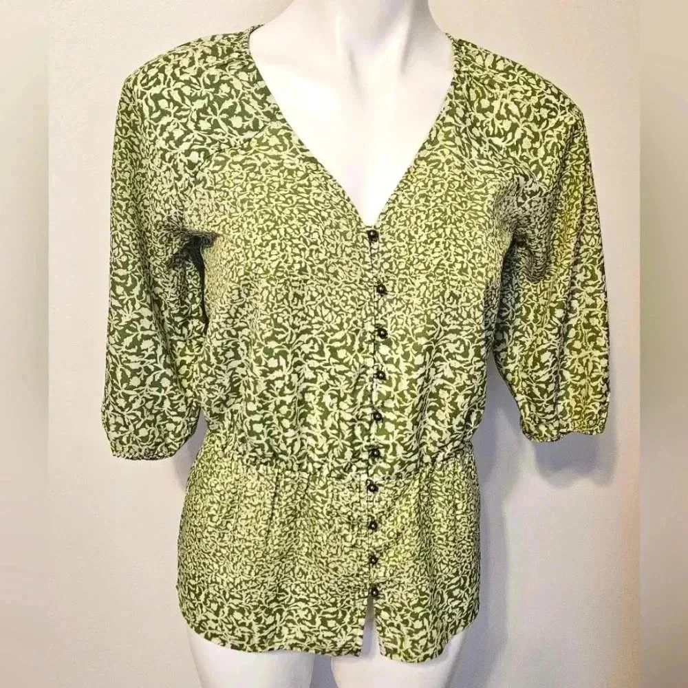 Banana Republic Green Floral Peplum Top Size XS
